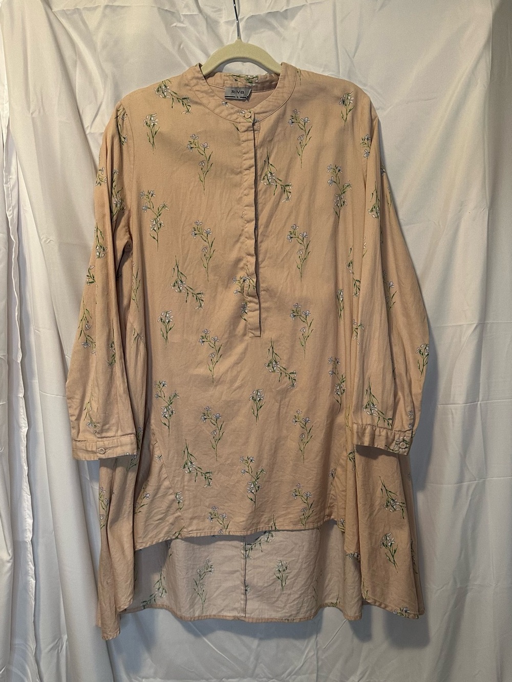 Cottagecore Riva Light Pink Floral Cotton Button Tunic Dress Modest Chic- S